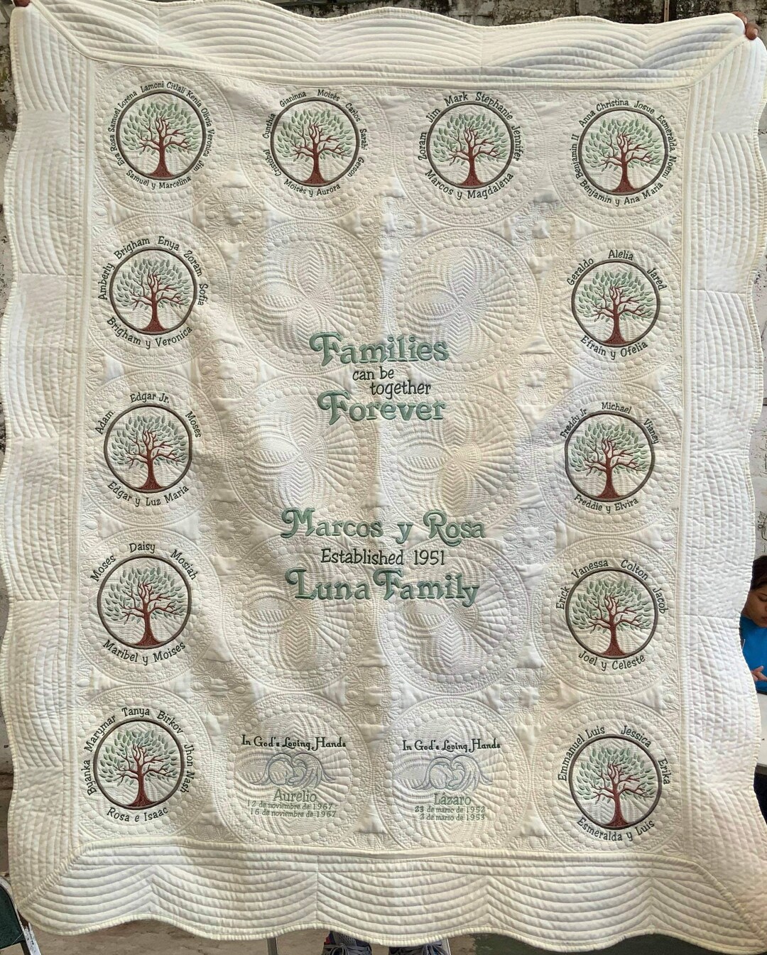 Our Family Tree Blanket Personalized Quilt Custom Embroidered Family