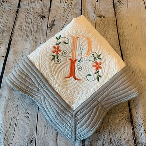 Coral Heirloom Baby Quilt, Monogram Baby Quilt, Personalized Baby Gift, Personalized Baby Blanket, Fishtail image 7