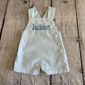 Monogram Overall Romper Seersucker Boutique Clothing 100% Cotton Personalized image 2
