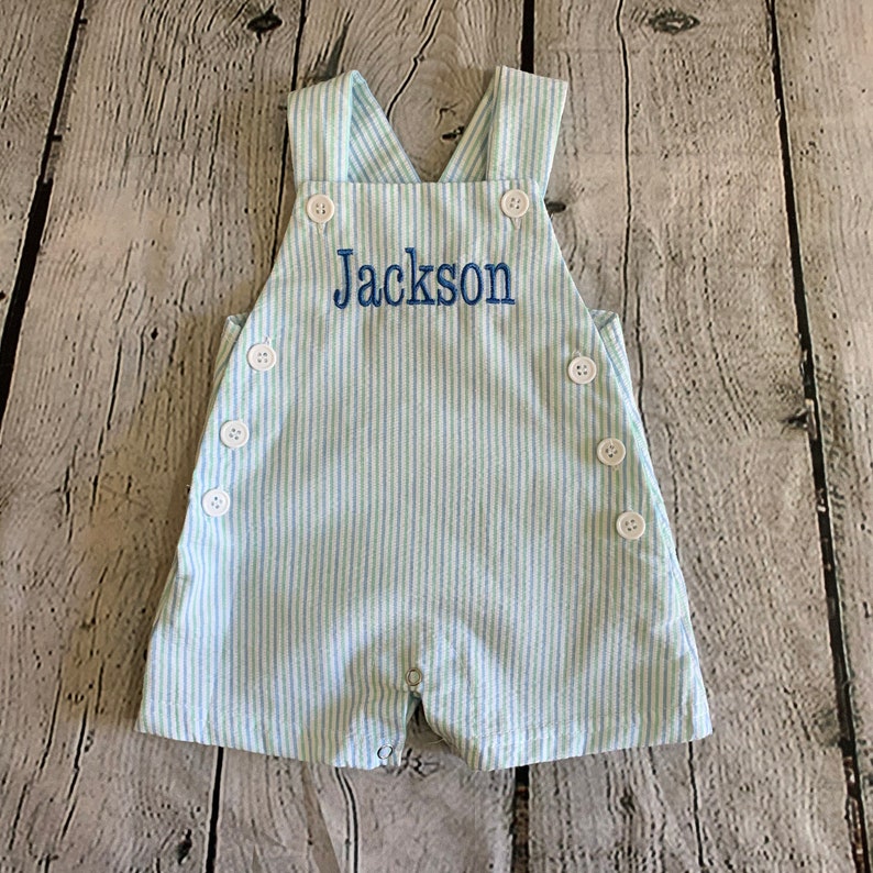 Monogram Overall Romper Seersucker Boutique Clothing 100% Cotton Personalized image 2