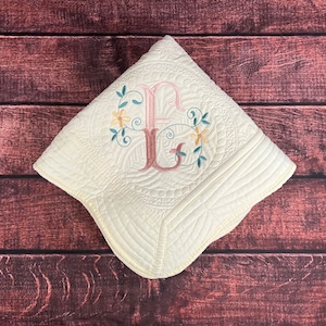 Rose Gold Heirloom Baby Quilt, Monogram Baby Quilt, Personalized Baby Gift, Personalized Baby Blanket, Fishtail