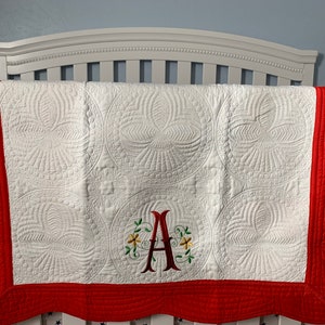 Coral Heirloom Baby Quilt, Monogram Baby Quilt, Personalized Baby Gift, Personalized Baby Blanket, Fishtail image 6