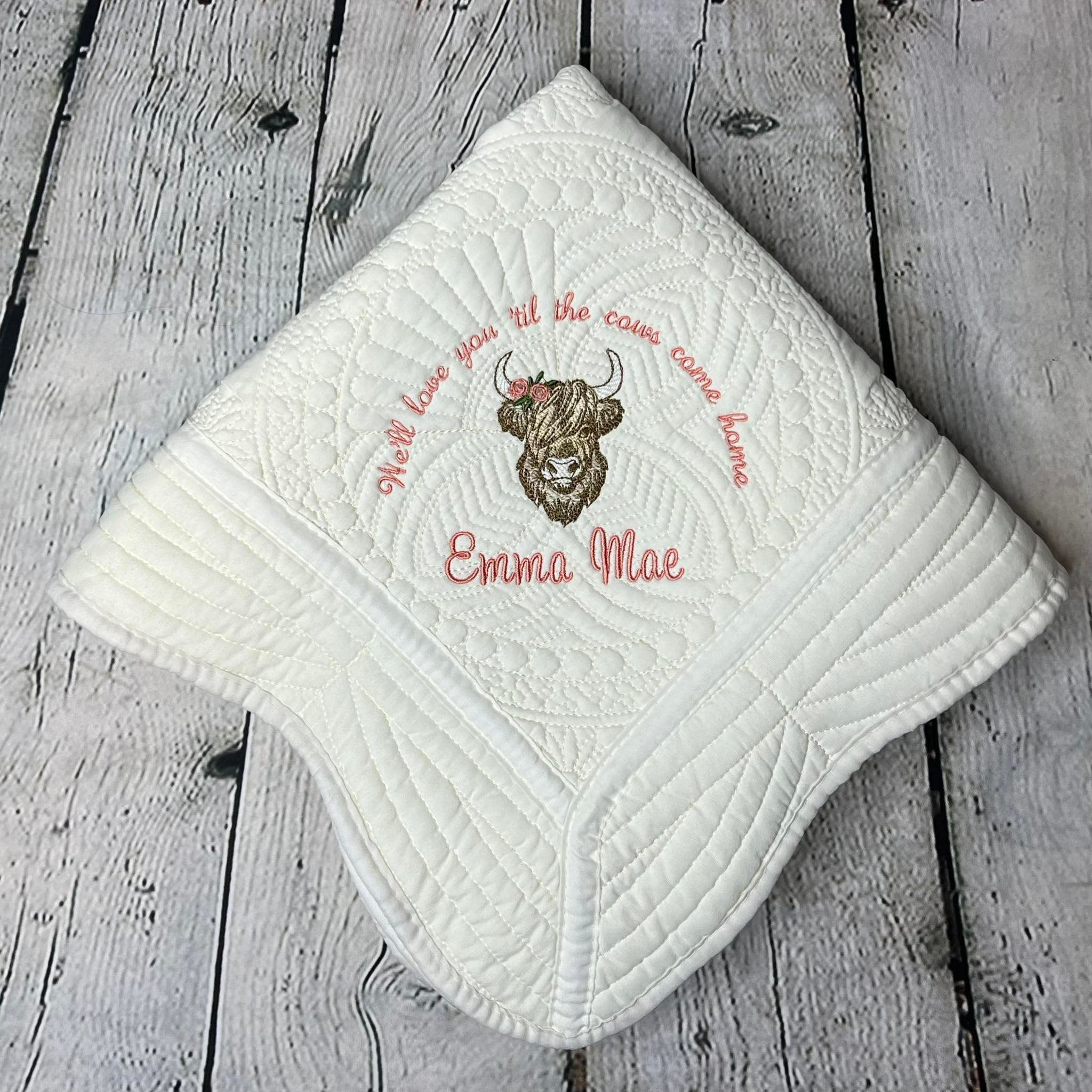 Highland Cow, Mountain Nursery, Adventure Nursery, Farm Animal Nursery, Monogram Blanket, Baby Blanket