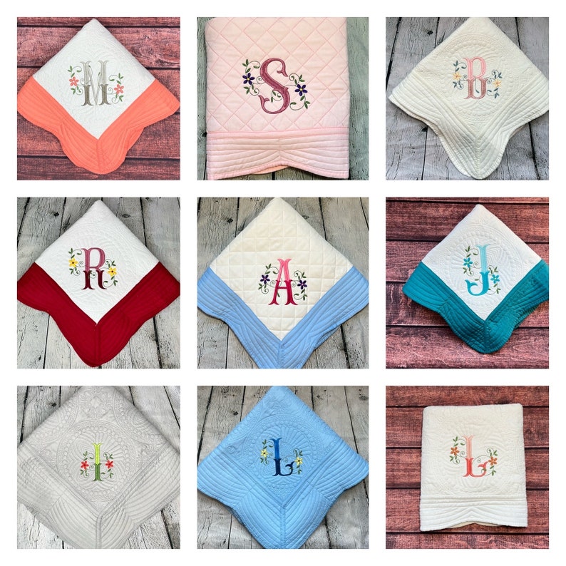 Coral Heirloom Baby Quilt, Monogram Baby Quilt, Personalized Baby Gift, Personalized Baby Blanket, Fishtail image 3