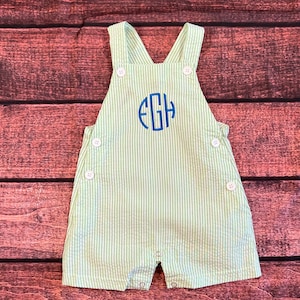 Monogram Overall Romper Seersucker Boutique Clothing 100% Cotton Personalized image 6