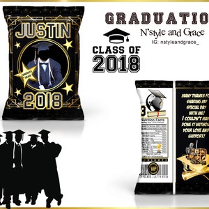 Black and Gold Graduation chip bag