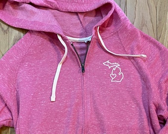 Women's Pink West Michigan zip up zipper hoodie hooded sweatshirt Great Lakes State Gift Mom Daughter Wife Grandma Gift Custom Design unique