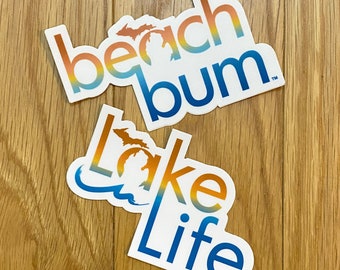 Lake Life Beach Bum Decals Stickers car laptop tumblers Custom Designed unique Michigan pride Great Lakes rainbow artwork camping FREE SHIP