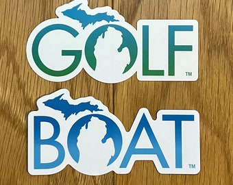 Golf or Boat Michigan Decals Sticker FREE SHIPPING golfing golfer boater Christmas stocking stuffer dad son daughter for car laptop anywhere