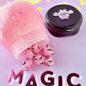 Pink Bat Dice and Dice Jar Roller Set for Dungeons and Dragons Table Top Roleplaying Gift