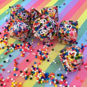 Ice Cream Sprinkles Dice Set for Dungeons and Dragons Table Top RPGS. Colorful Unique Polyhedral Dice Full Seven Set. Rainbow Set of Dice.