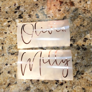 Custom Handwritten, Rose Gold Metallic,Bridal Party Decals,Name Decals for Champagne, Flute Wine Tumbler,Bridesmaid Vinyl Decal,Personalized