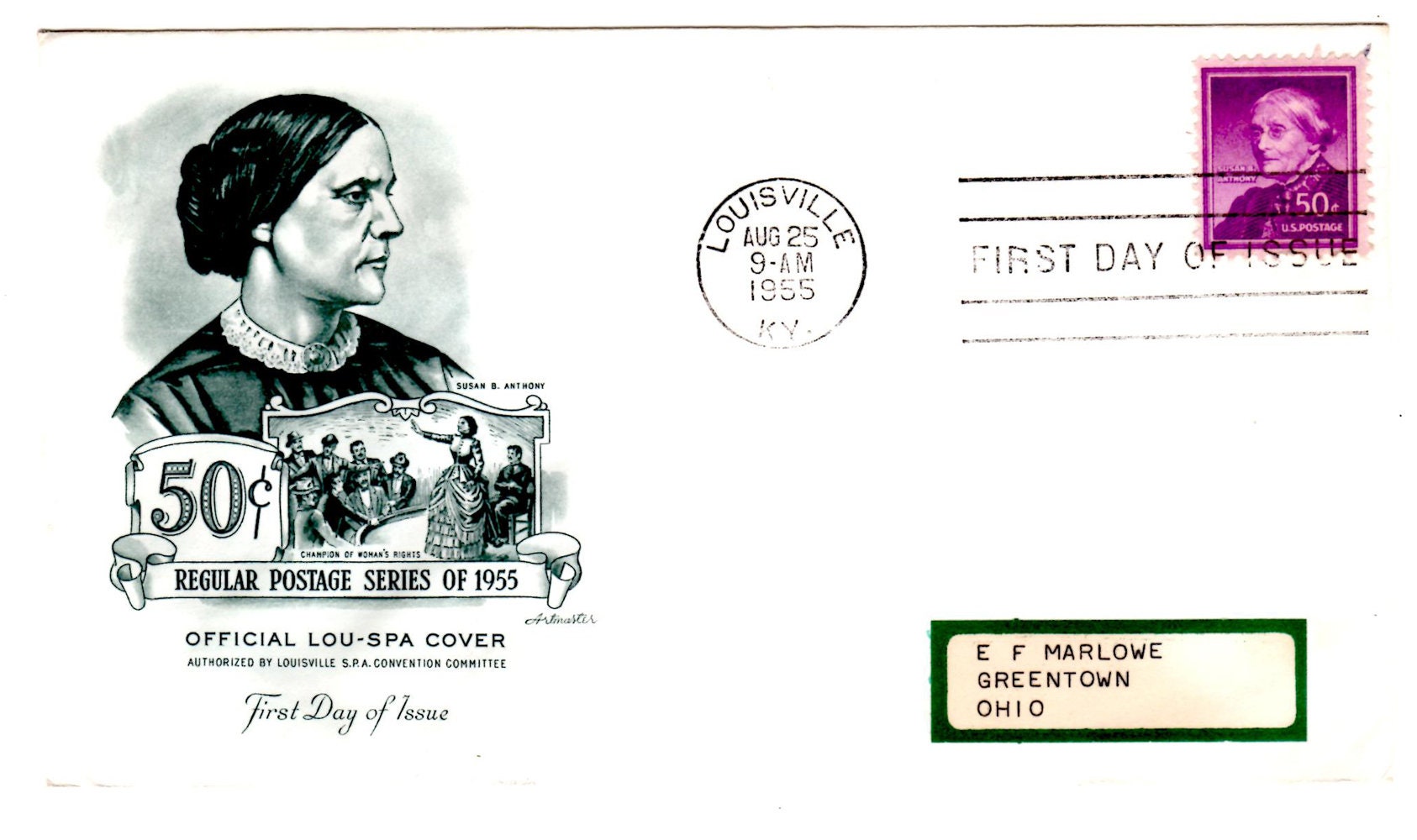 1955 FDC First Day Cover stamp Susan B Anthony | Etsy