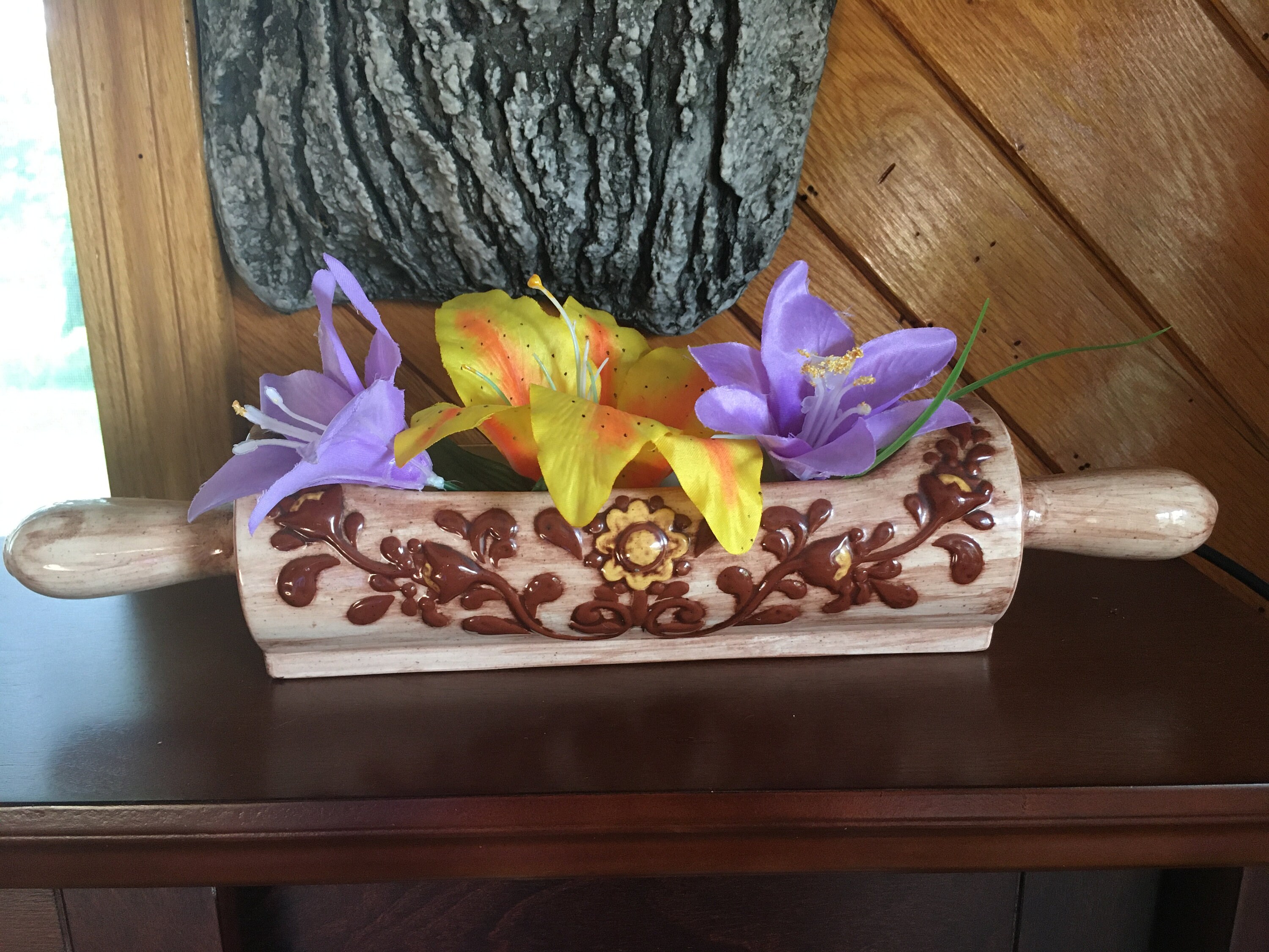 Vintage Ceramic Rolling Pin Planter 1980s Etsy