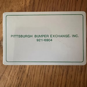 Baraja de cartas promocional vintage de Pittsburgh Bumper Exchange Inc. de la década de 1980