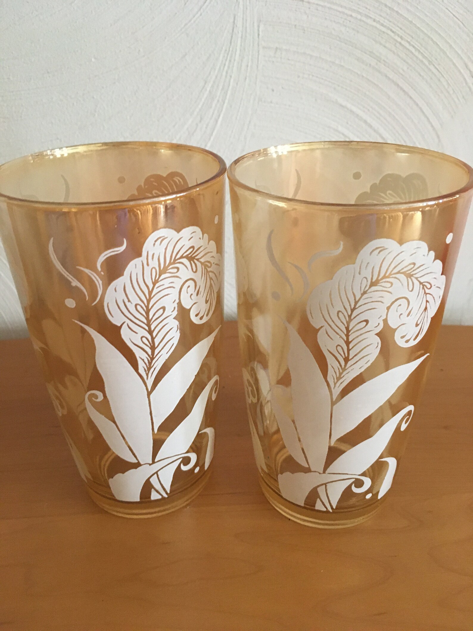 Carnival Glass Orange Amber Pitcher with 2 Drinking Glasses Etsy