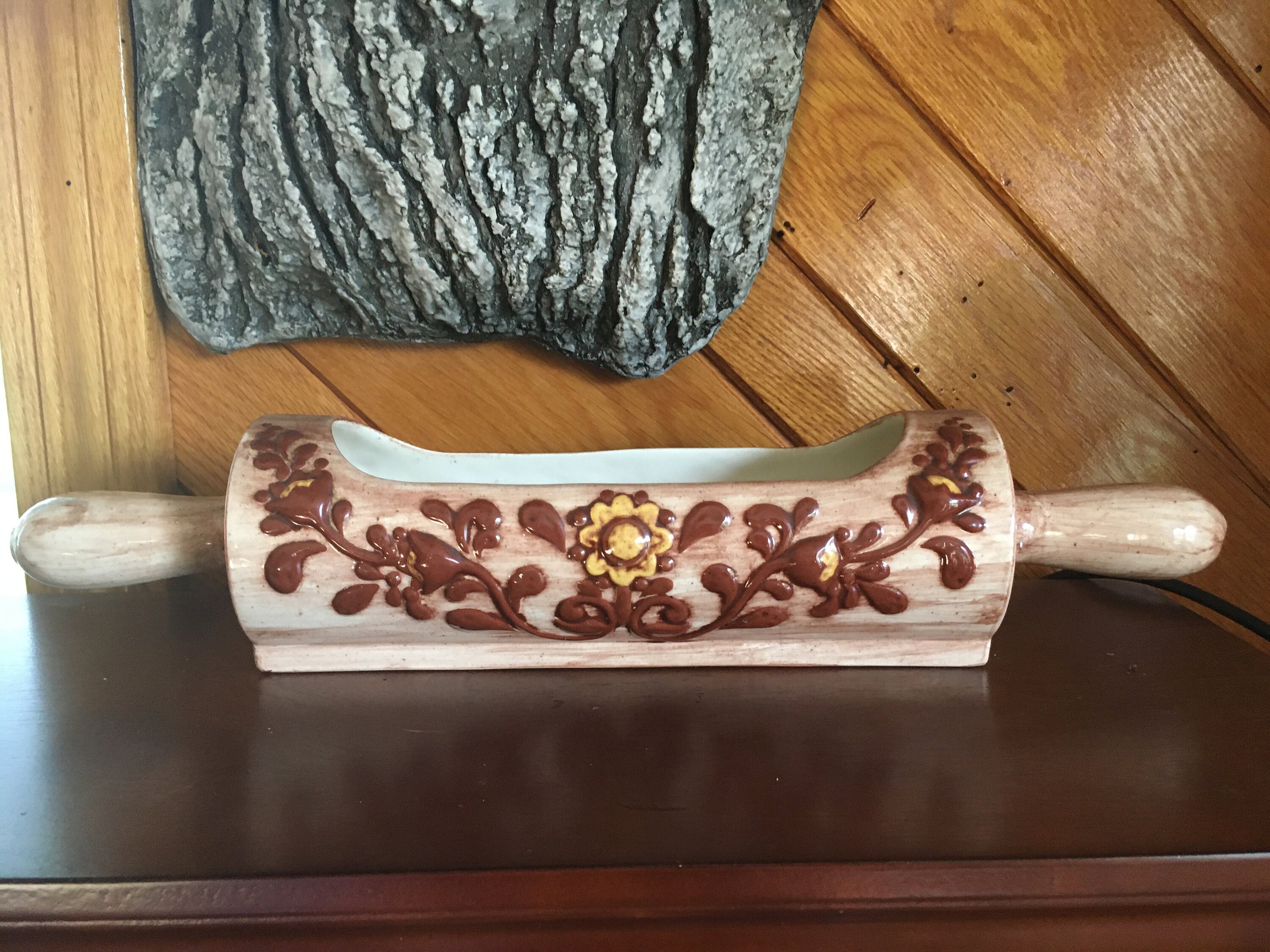Vintage Ceramic Rolling Pin Planter 1980s Etsy