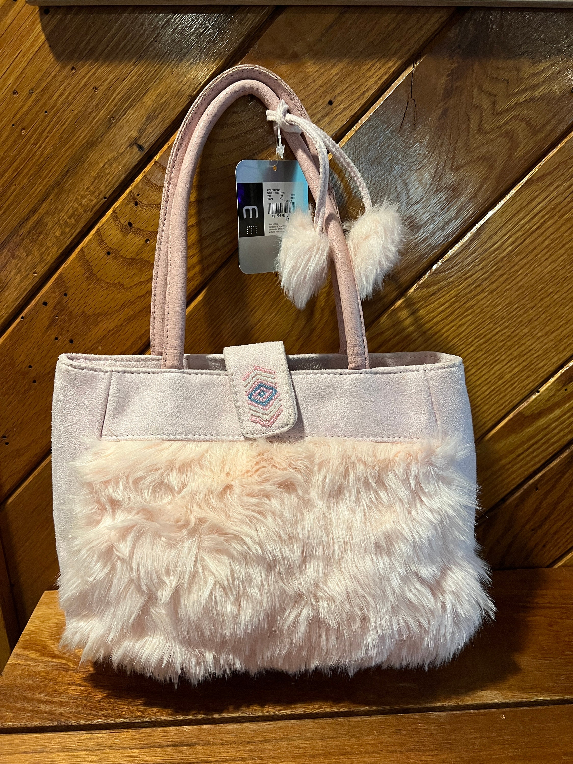 Vintage Pink Faux Fur Purse Handbag Mossimo NEW WITH TAGS 