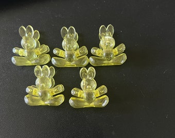 Vintage Memo Clips Bunny Shaped Hard Yellow Plastic 1990s Set of 5
