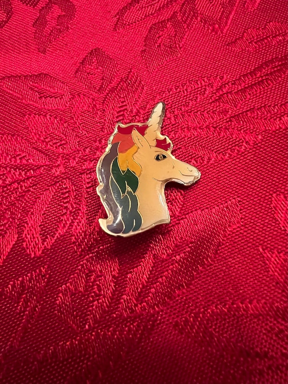 Vintage Unicorn Rainbow Pin Retro 1980s Jean Jack… - image 1