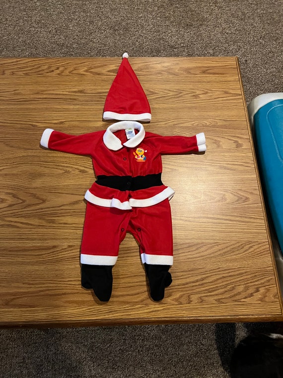 Vintage Infant Baby Santa Claus Suit Pajamas Sesame Street Big