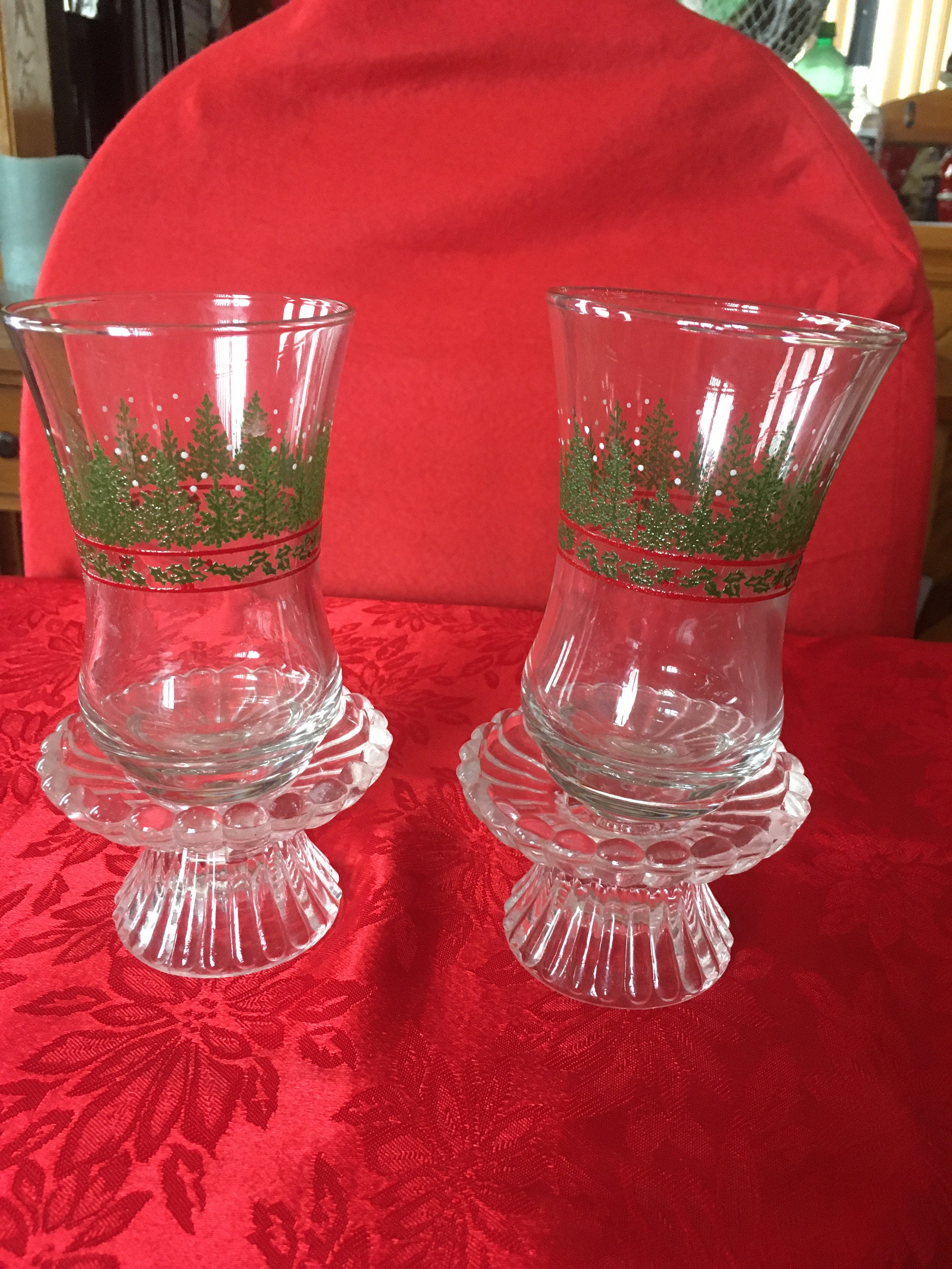 Partylite Christmas tree and holly berries glass candle Etsy