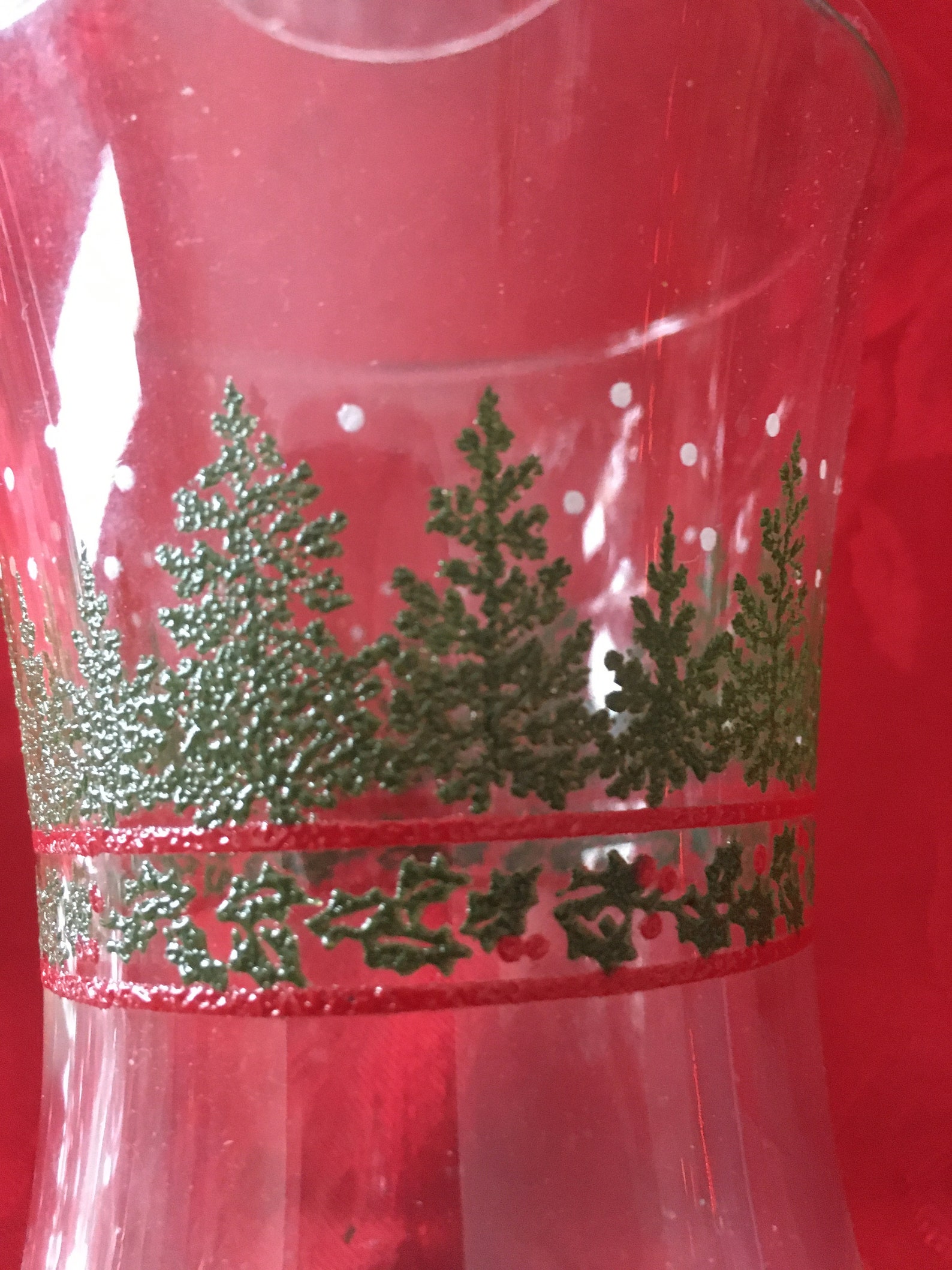 Partylite Christmas tree and holly berries glass candle Etsy