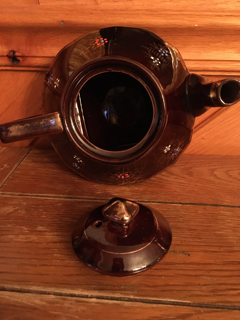 Vintage Brown Japanese Hand Painted Teapot 32 Oz. Flowers Gold Trim Etsy