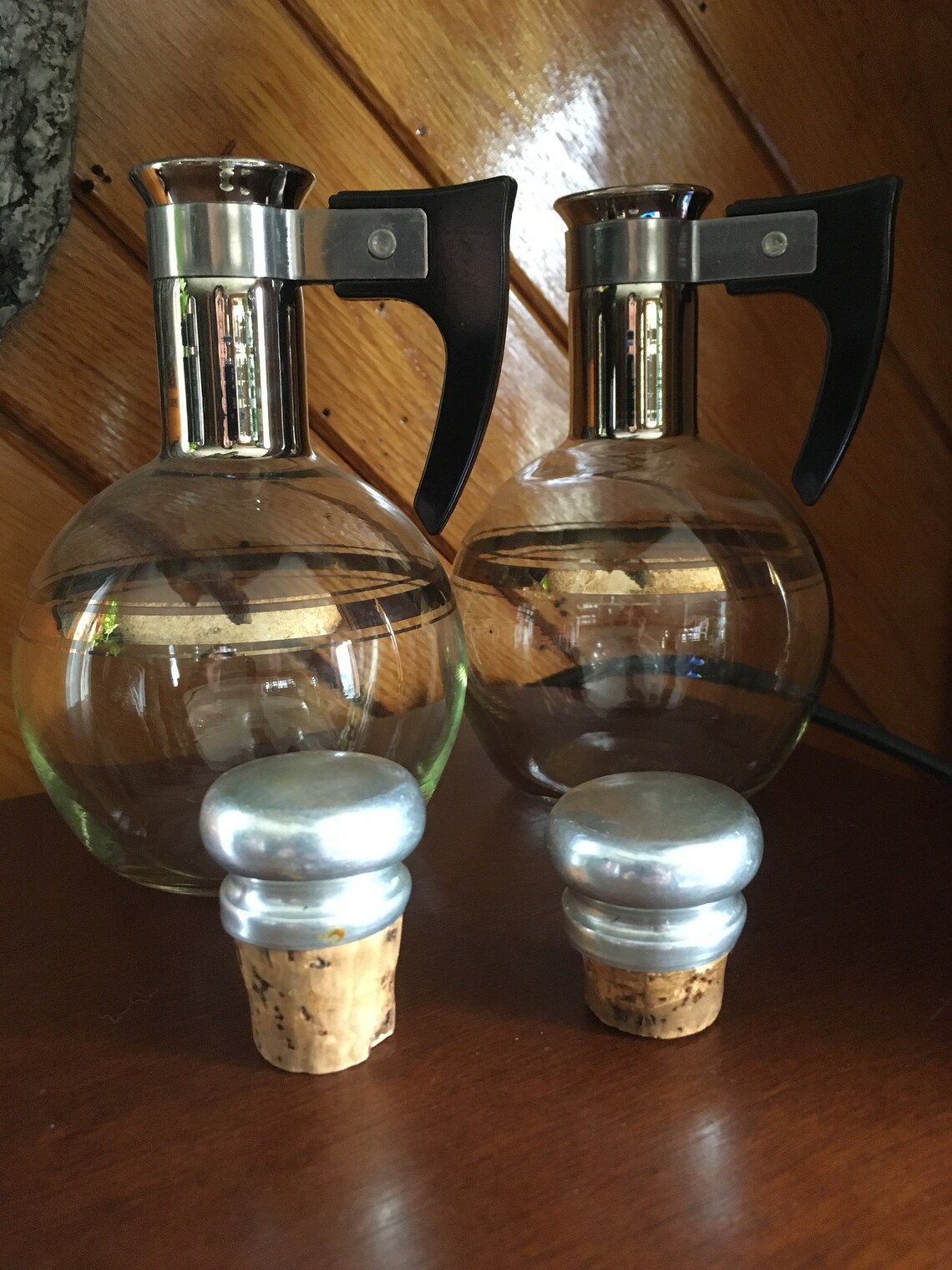 Vintage Oil and Vinegar Cruets Glass Decanters With Bakelite Etsy