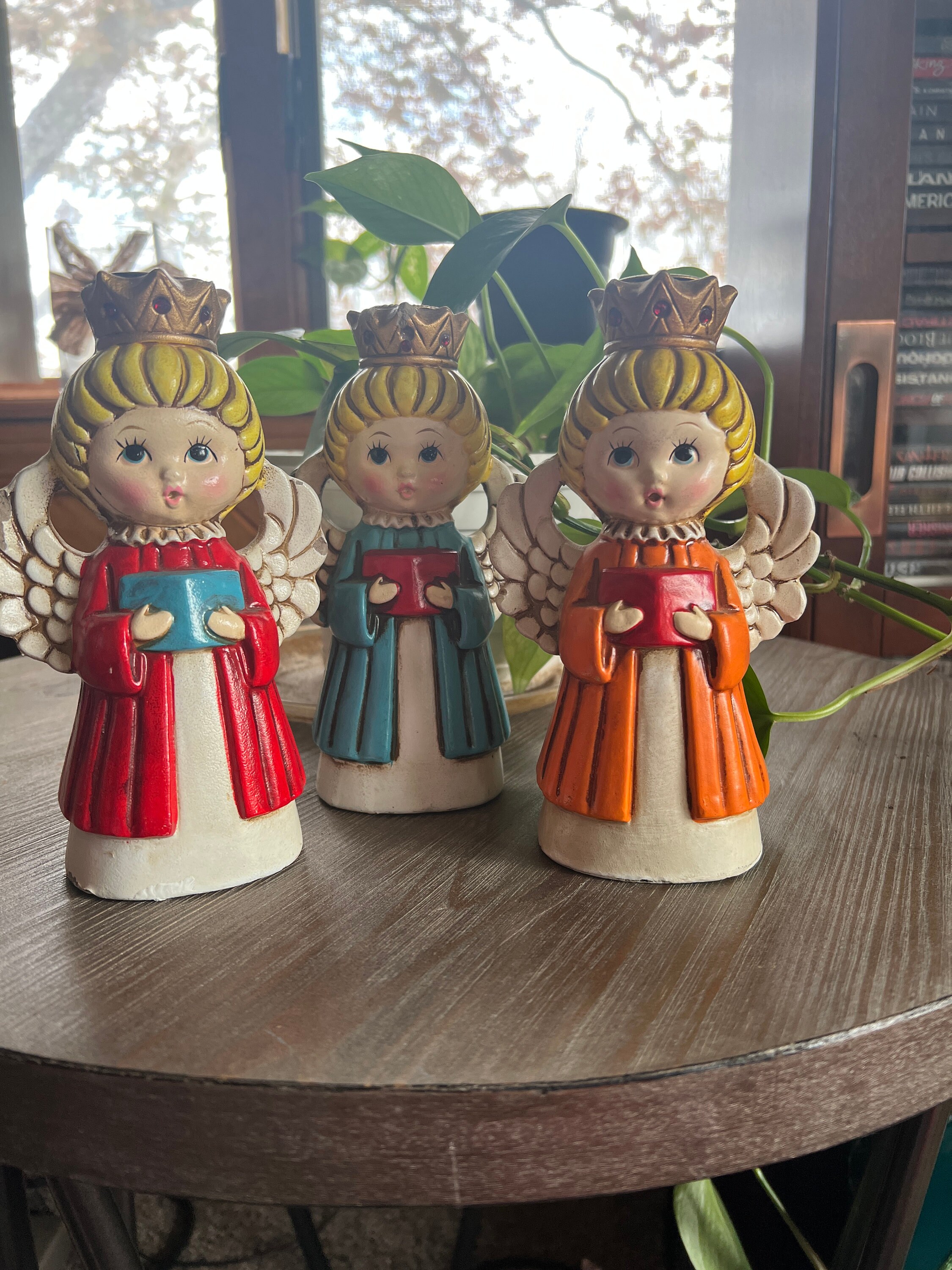 Vintage Christmas Choir Angel Boy Music Box Chalkware Decor