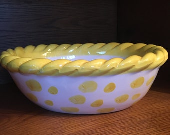 Vintage Ceramic Basket Yellow White Planter Candy Dish Fruit Bowl