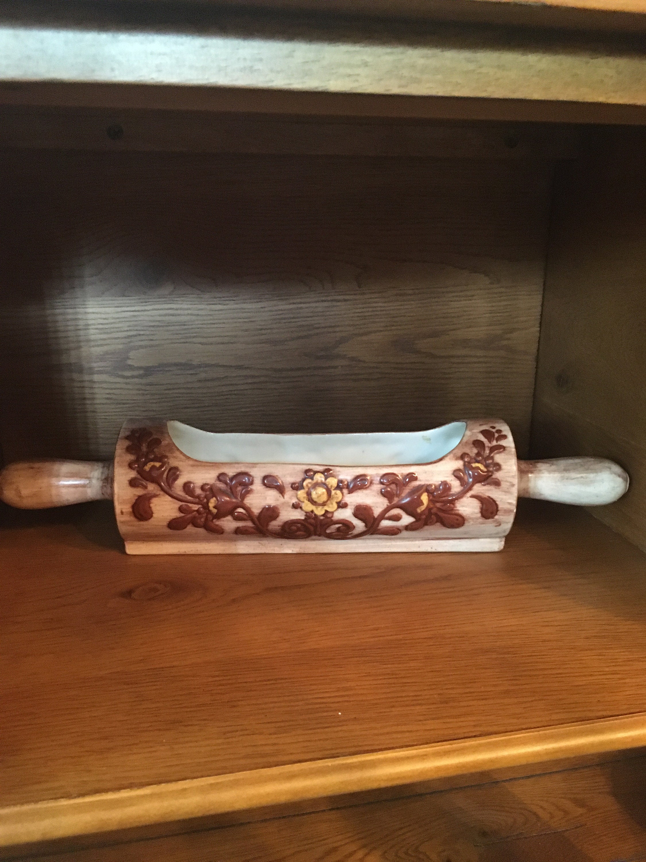 Vintage Ceramic Rolling Pin Planter 1980s Etsy
