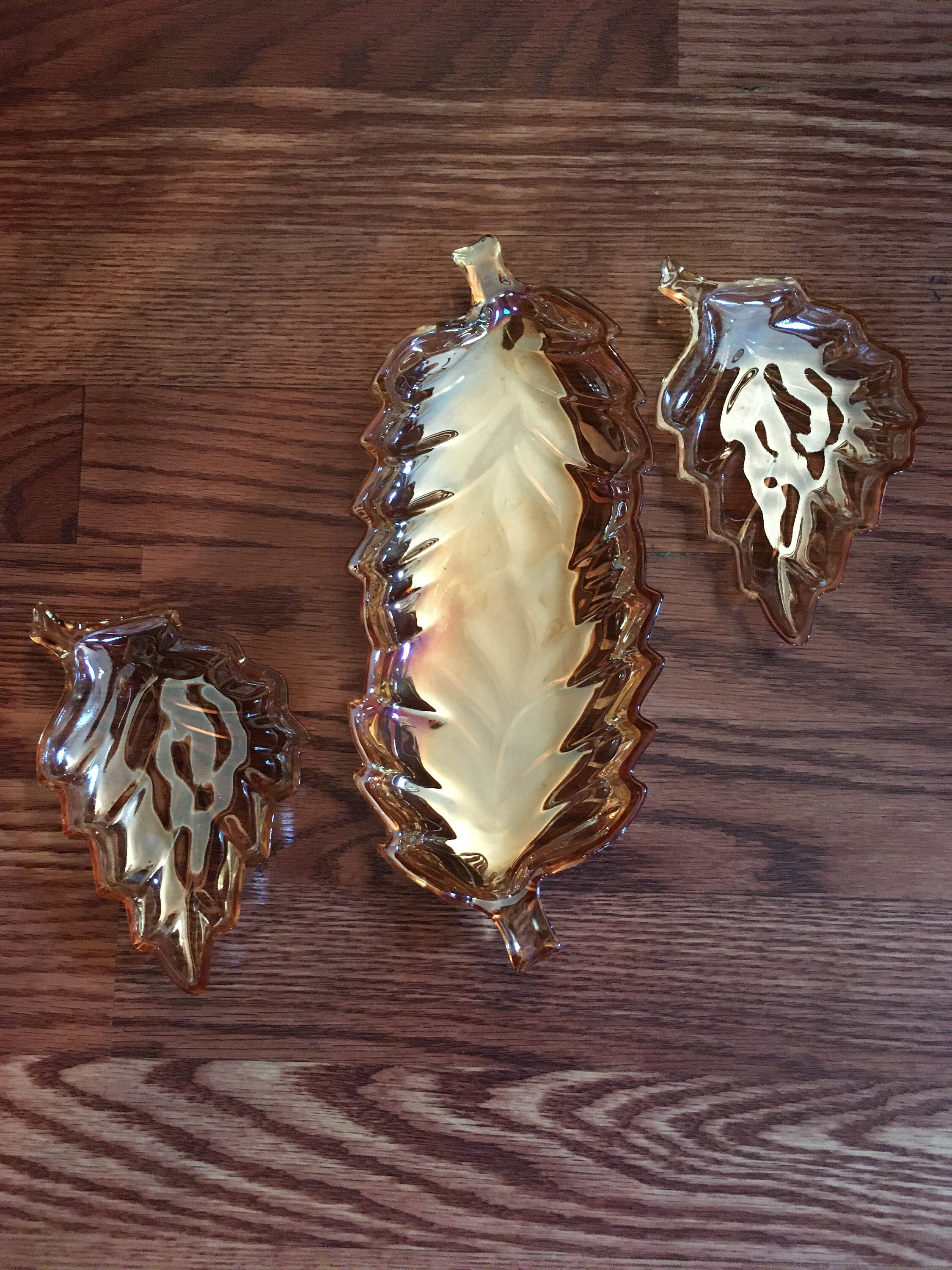 Vintage Carnival Glass Leaf Candy Nut Dishes Set of 3 Etsy