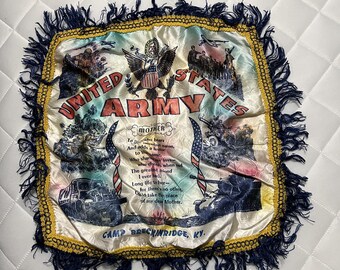 Vtg WWII US Army Military Mother Souvenir Pillow Cover Camp