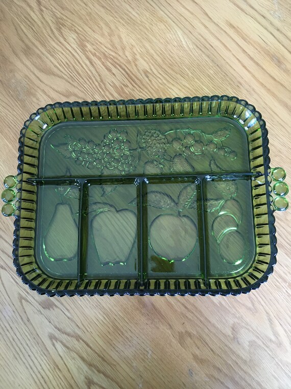 Vintage Indiana Green Glass Vegetable Tray Condiment Tray Etsy New