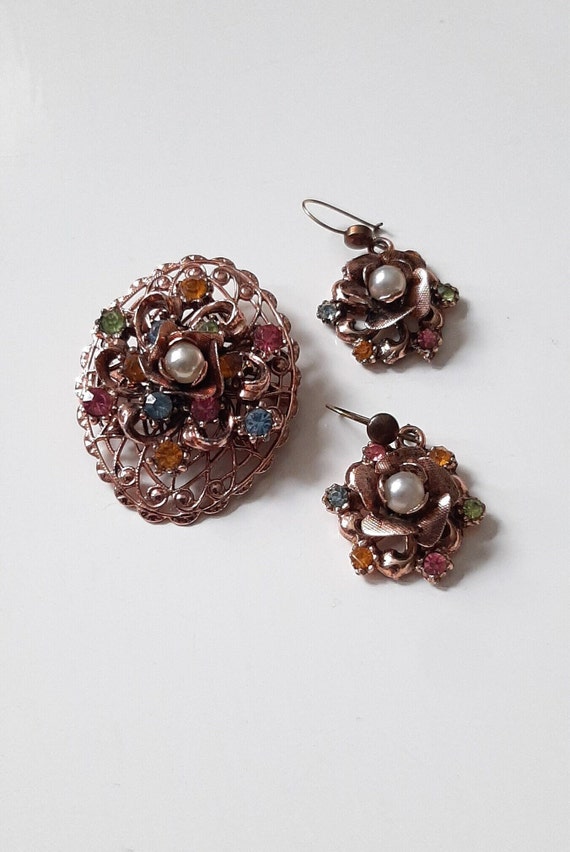 Vintage Brooch Pin and Pierced Earrings.