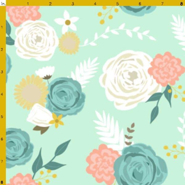 Fabric Remnant - Summer Blooms in Pink - Spoonflower Fabrics - 42"x12"