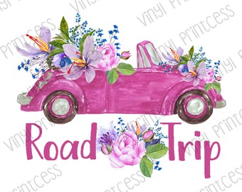 Road Trip Floral Car PNG Digital Download - Sublimation File Download - Floral Watercolor Printable Digital Download