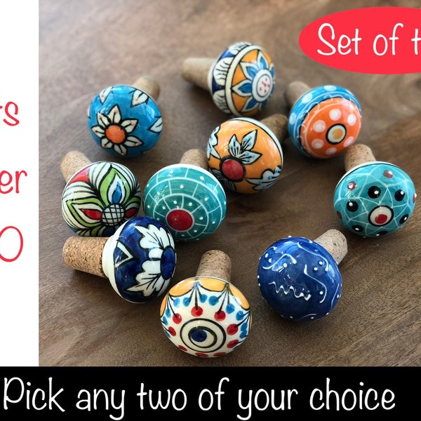 Holiday Gift Idea Ceramic Wine Stopper (Set of 2), Office Gift Ideas, Wine Party Gifts, Housewarming Gift,Hostess Gift, Thanksgiving Gifts