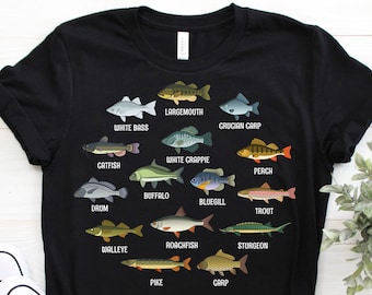 Type Of Fish Fishing Lover T-Shirt, Fisherman Gifts, Father's Day Dad Grandma TShirt, Catfish, Bass, Pike, Carp Saltwater Fly Fishing Shirts