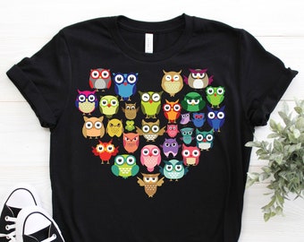 Owl Heart Love T-Shirt, Cute Owls Gift, Bird Nerd Watching Birdwatching Watcher T Shirts, Birding Lover, Ornithologist, Study Birds, Birder,