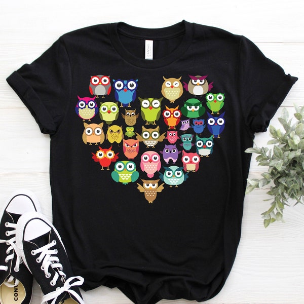 Owl Heart Love T-Shirt, Cute Owls Gift, Bird Nerd Watching Birdwatching Watcher T Shirts, Birding Lover, Ornithologist, Study Birds, Birder,