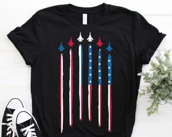 Pilot Airplane American Flag Military Jet T-Shirt, Aviation Shirts, 4th of July, Flying Airline School Gifts, Aviators Planes, Pilots Flight