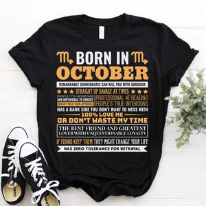 Scorpio Facts Traits Horoscope Zodiac Astrological Sign Funny T-Shirt, Born On October 23 to November 21 Gifts, Scorpius Birthday Present, image 1