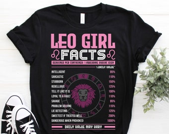 Leo Girl Lion Horoscope Zodiac Astrological Sign T-Shirt, Born On July 23 - August 22 Gifts, Leo Birthday TShirt, Christmas Present Tees,