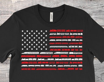American Flag Patriotic Train Railroad Vintage T-Shirt, Model Old Retro Big Model Locomotive Gifts, Engineer Trains TShirt, Adult Youth Kids