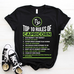 Top 10 Rules Of Capricorn Horoscope Zodiac Astrological Sign T-Shirt, Born On December 22 - January 19 Gifts, Capricorn Birthday Present,