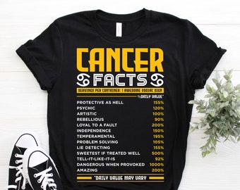 Cancer Facts Traits Horoscope Zodiac Astrological Sign Funny T-Shirt, Born June 21 to July 22, Gifts, Cancer Birthday Christmas Present Tees