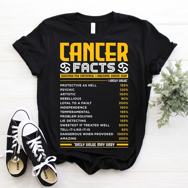Cancer Facts Traits Horoscope Zodiac Astrological Sign Funny T-Shirt, Born June 21 to July 22, Gifts, Cancer Birthday Christmas Present Tees