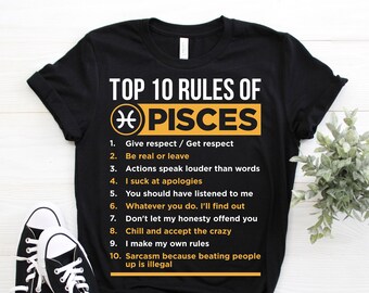 10 Rules of Pisces Horoscope Zodiac Astrological Sign T-Shirt, Born On February 19 and March 20 Gifts, Pisces Birthday, Christmas Present,